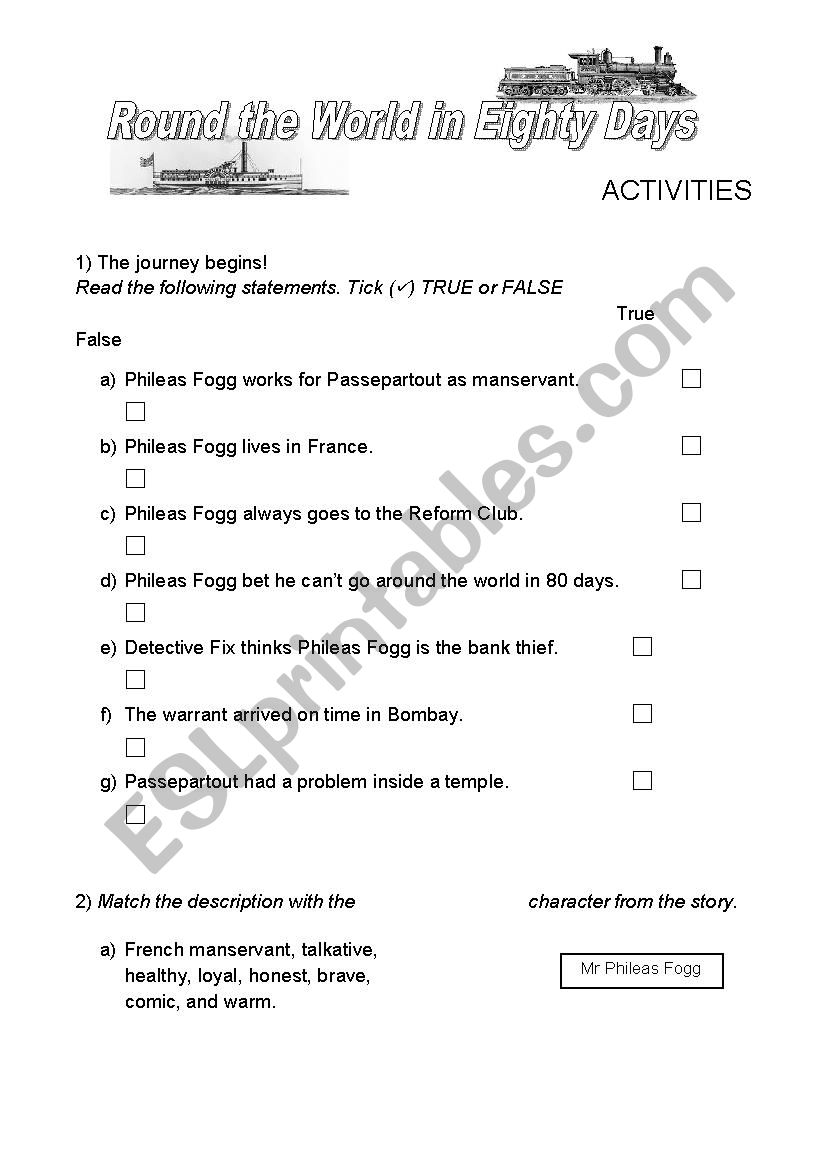 Round the World in Eighty Days [Elementary] - Worksheet